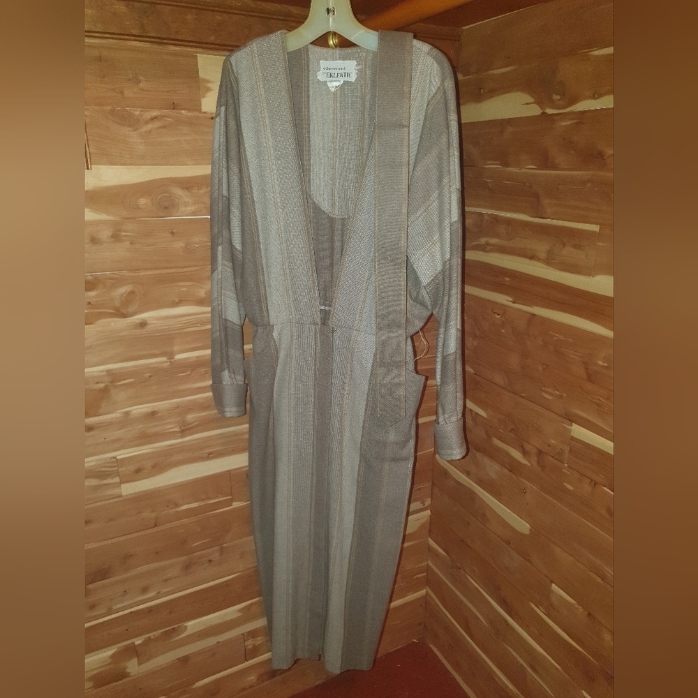 Vintage Jackie Bernard For Eklektic Grey Striped Dress With Pockets And Belt